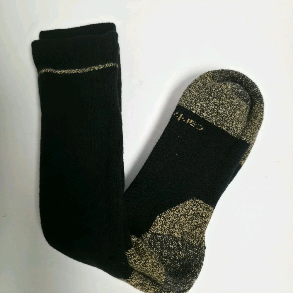 Carhartt Men's Midweight Cotton Steel Toe Boot Socks 1 Pair Black Gold Cushioned